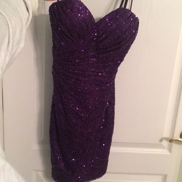 purple glitter mini dress